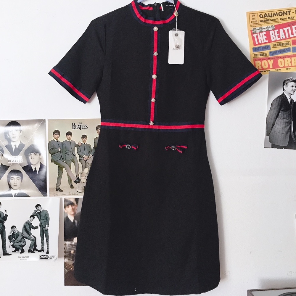 GUCCI esque ACME Brand Black and Red A-Line Dress